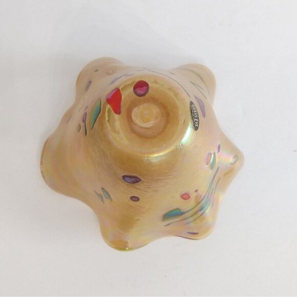 Glass Eye Studio Ruffled Edge Blown Glass Bowl Irridescent Golden Abstract - Picture 6 of 10